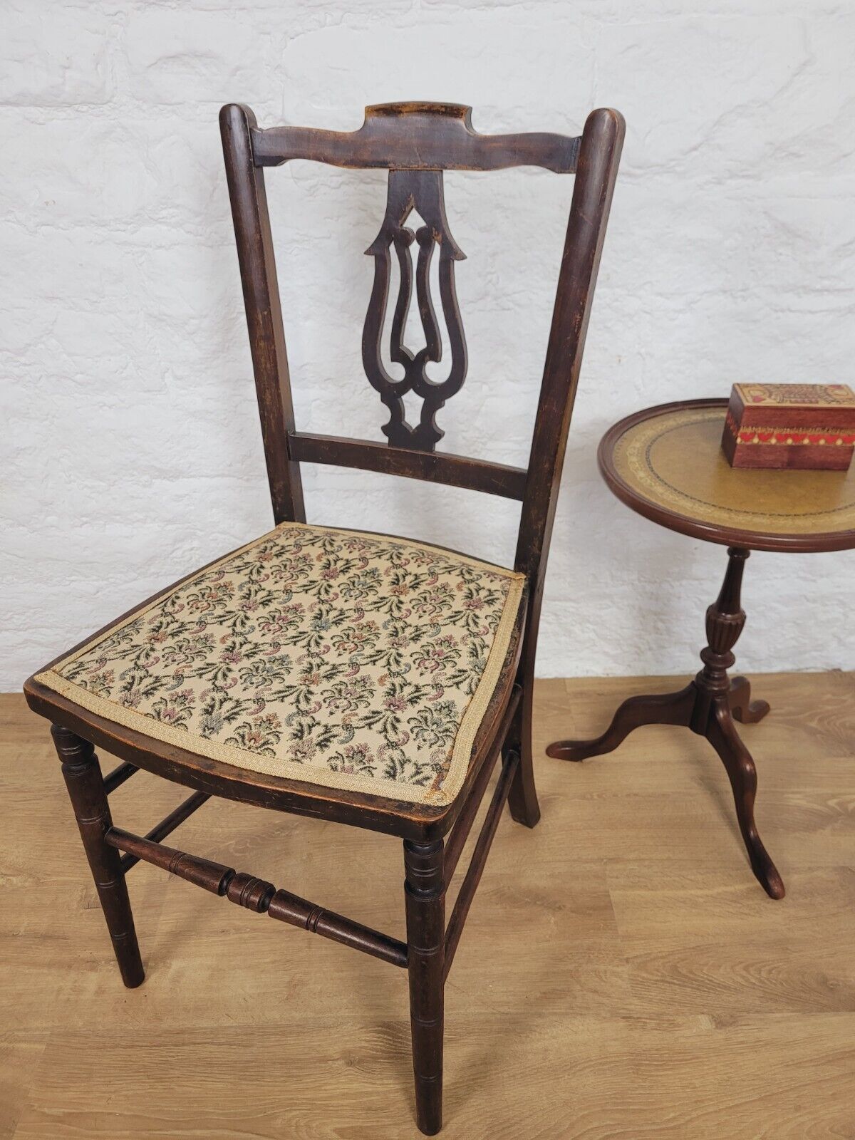 Edwardian Bedroom Side Chair Floral Upholstered Seat Mahogany Postage Available