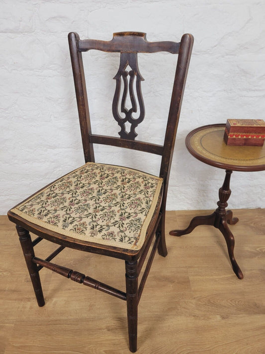 Edwardian Bedroom Side Chair Floral Upholstered Seat Mahogany Postage Available