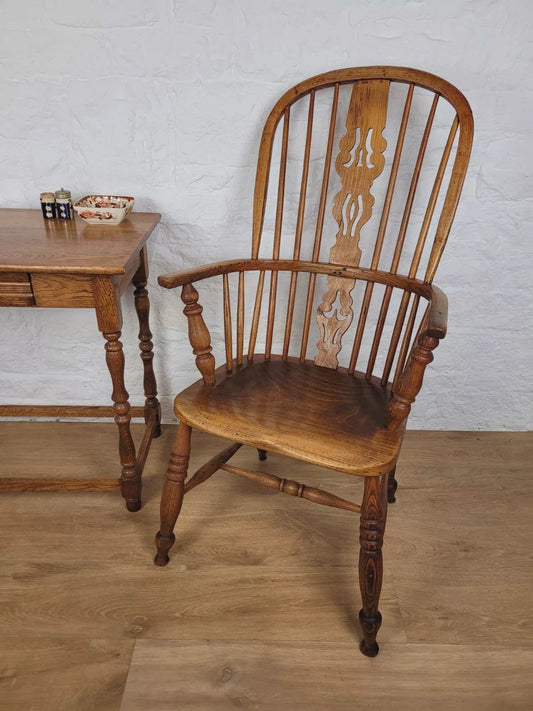 Victorian Windsor Armchair Pierced Splatback Oak Antique 1860s Postage Available