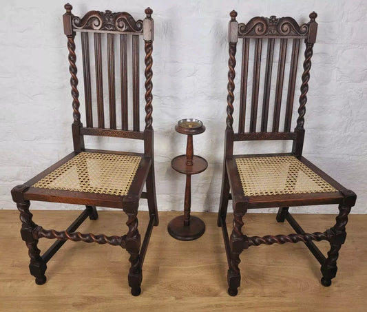 Cane Dining Chairs Pair Oak Barley Twist High Back Mid Century Postage Available