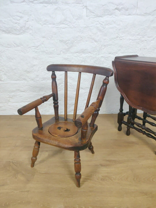 Child's Potty Armchair Victorian Elm Spindle Back Lid Postage Available