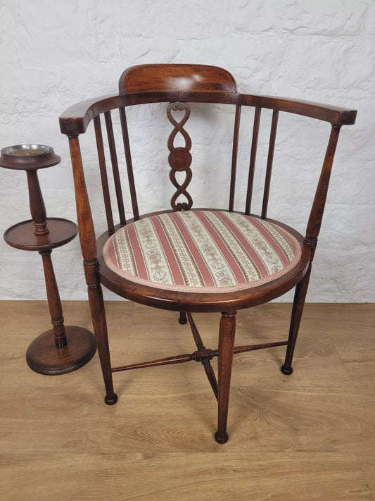 Edwardian Elbow Chair Inlaid Pierced Back Upholstered Postage Available