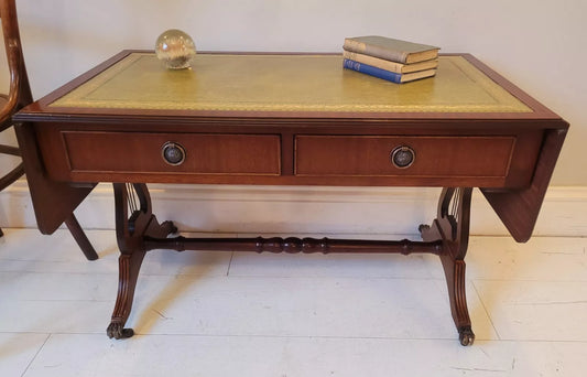 Drop Leaf Side Table Vintage Leather Gilt Top Castors Delivery Available