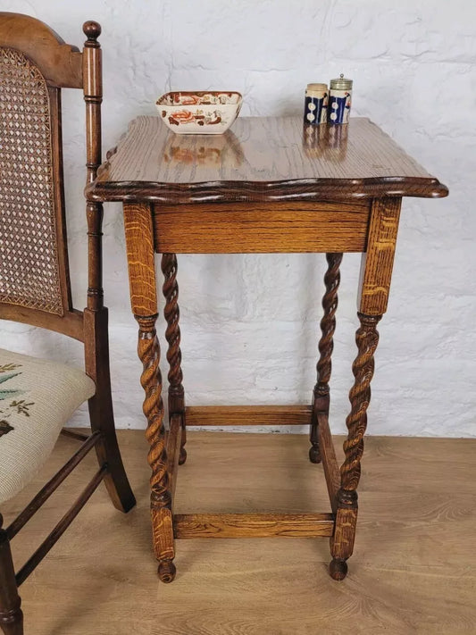 Barley Twist Side Table Oak Figured Country English Postage Available