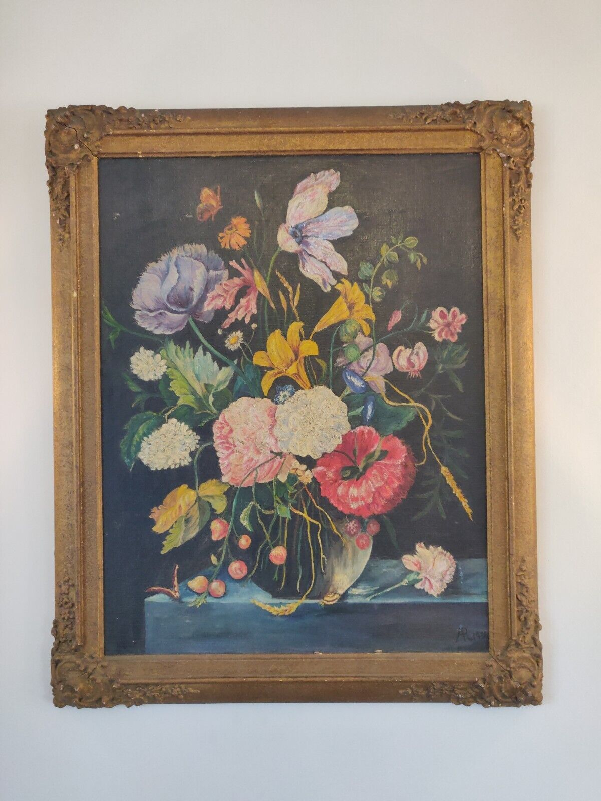 Still Life Oil Painting Bouquet Of Flowers AR 1936 Victorian Postage Available