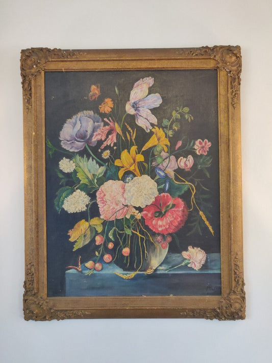 Still Life Oil Painting Bouquet Of Flowers AR 1936 Victorian Postage Available