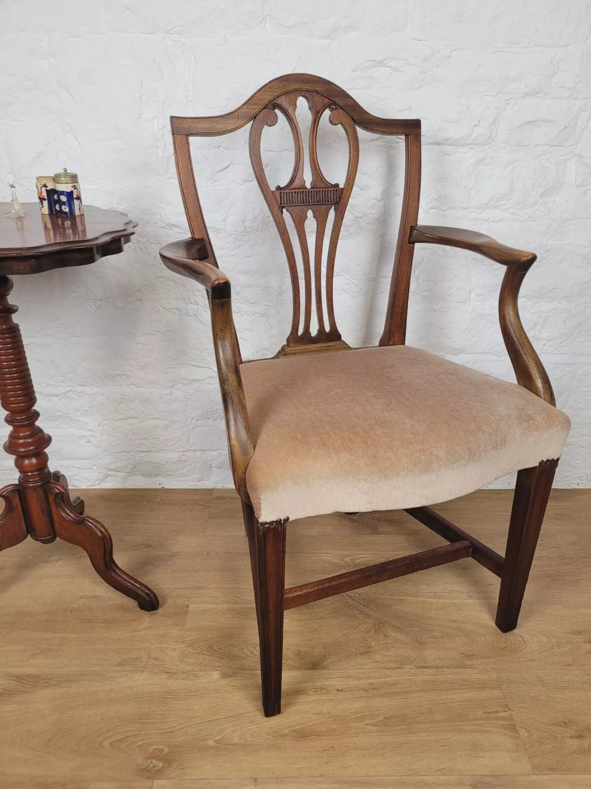 Victorian Dining Armchair Oak Carved Pierced Back Upholstered Postage Available