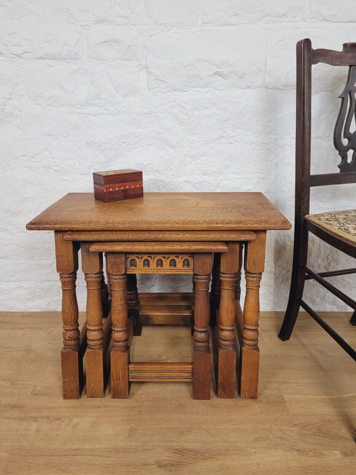 Nest of Tables Oak Carved Country English Rectangular Postage Available