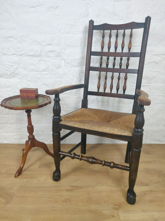 Elm Edwardian Armchair Rush Seat Spindle Back Country Antique Postage Available