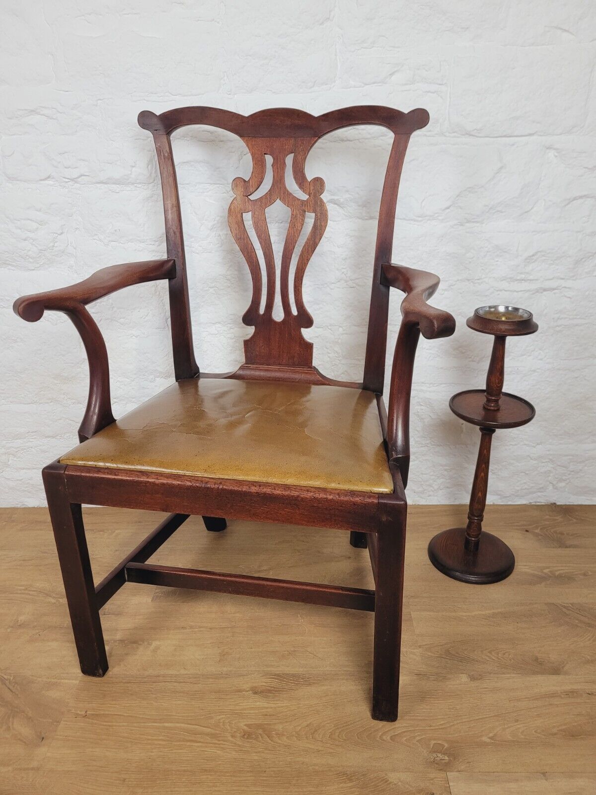 Victorian Dining Armchair Chippendale Style Pierced Splatback Leather Postage Available