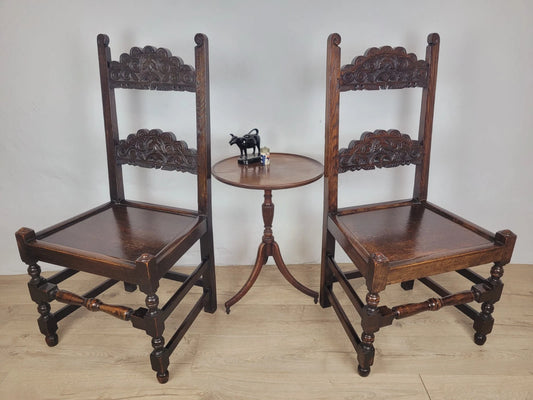 Yorkshire Side Chairs Pair Carved Farmhouse Vintage 1950s Delivery Available