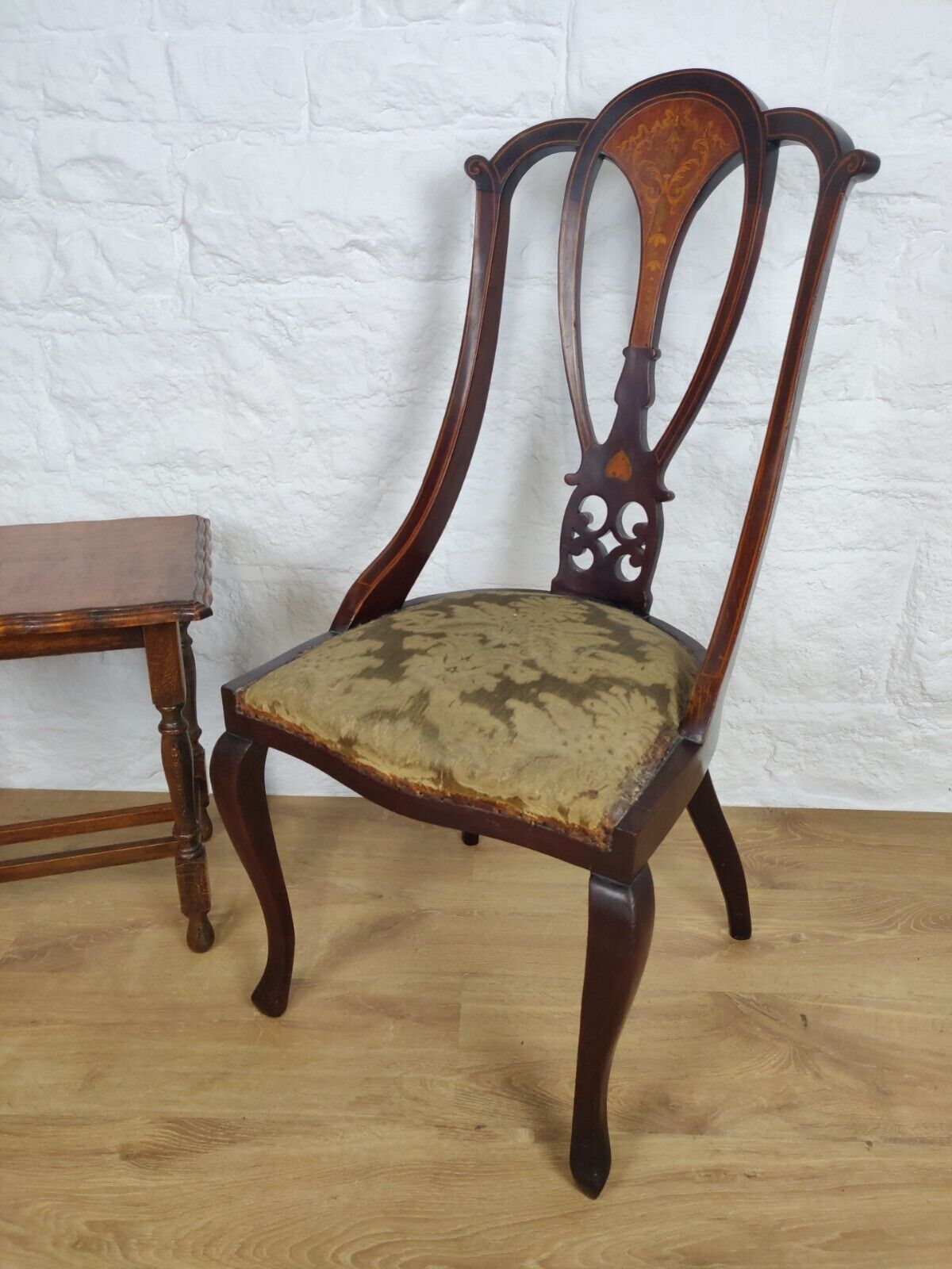 Edwardian Inlaid Dining Chair Queen Anne Legged Upholstered Postage Available