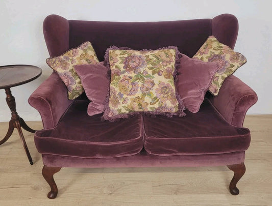 Victorian Settee 2 Seater Sofa 19thC Wingback Velvet Purple Delivery Available