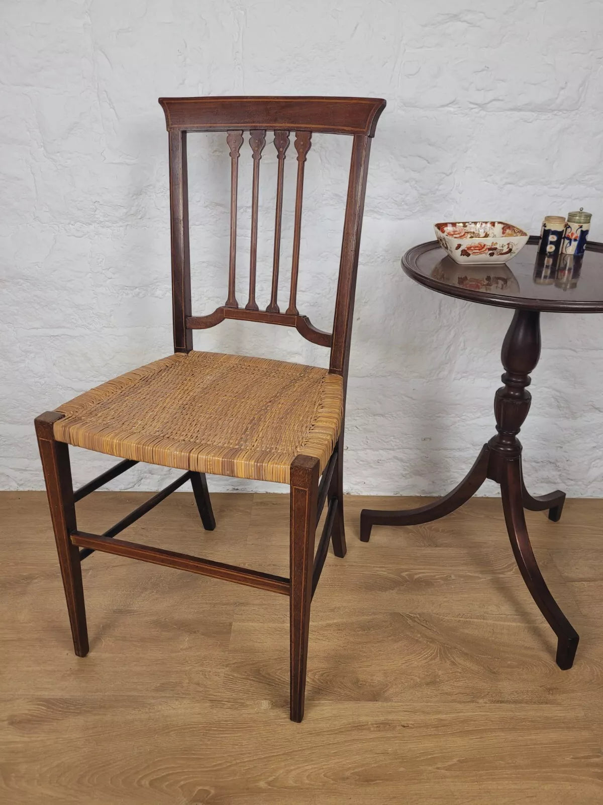 Edwardian Bedroom Chair Cane English Inlaid Slat Back Postage Available