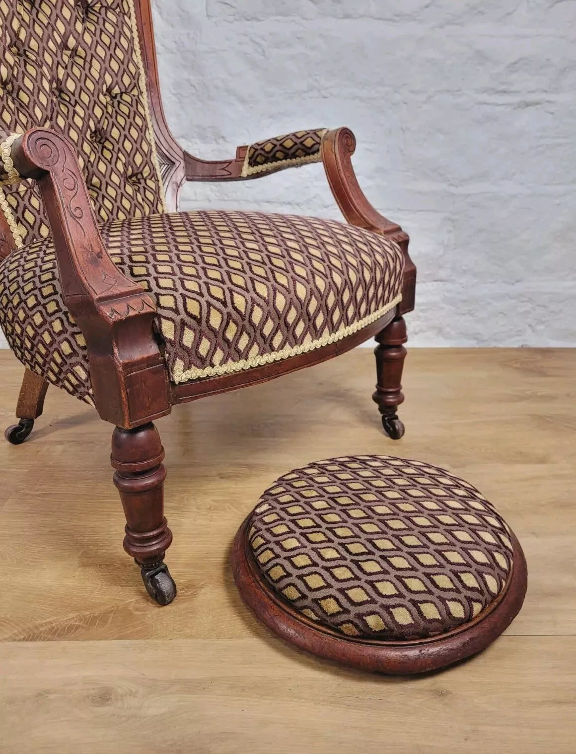 Victorian Footstool Stool Pouffe Mahogany Upholstered Postage Available