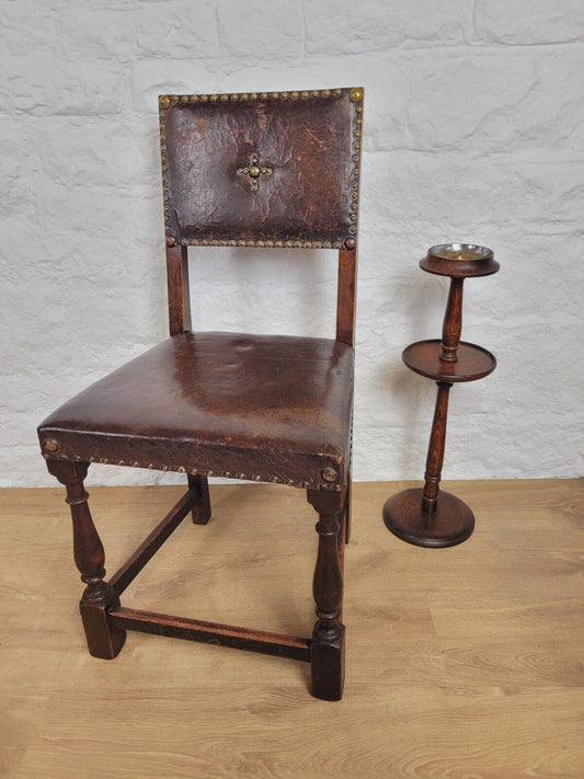 18th Century Hall Chair Mahogany Leather Brass Studded Postage Available