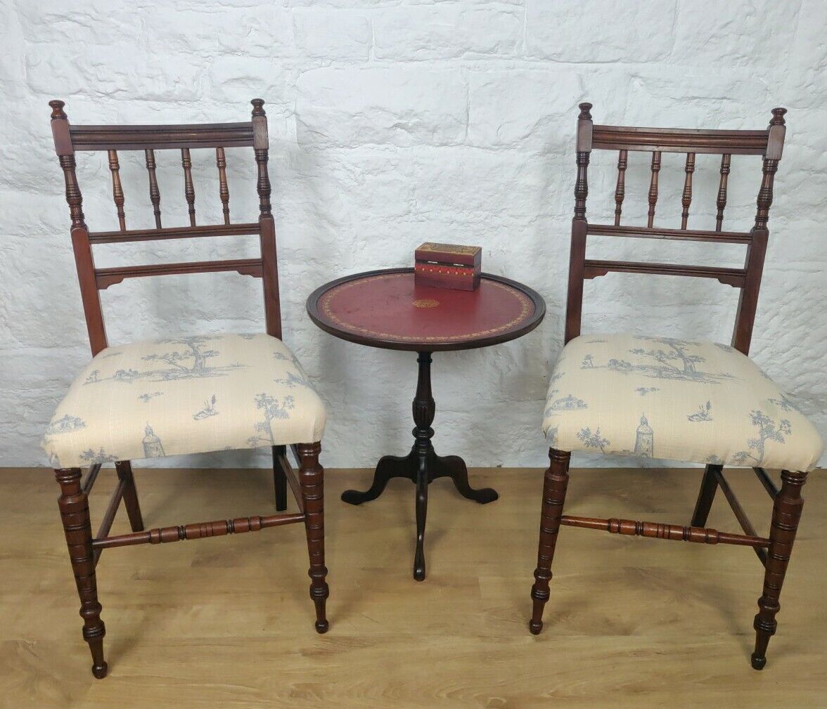 Bedroom Chair Pair Upholstered Turned Victorian Mahogany Postage Available