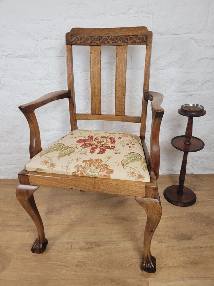 Oak Carver Armchair Claw & Ball Floral Upholstered Vintage Postage Available