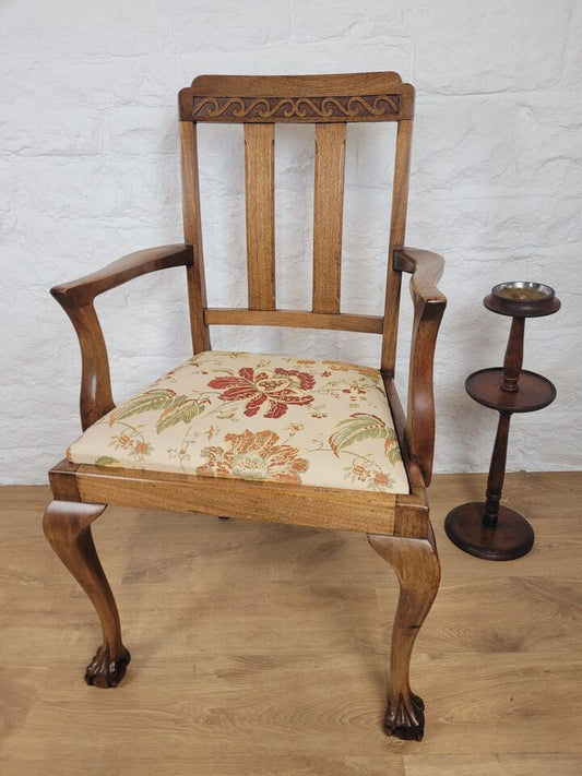 Oak Carver Armchair Claw & Ball Floral Upholstered Vintage Postage Available