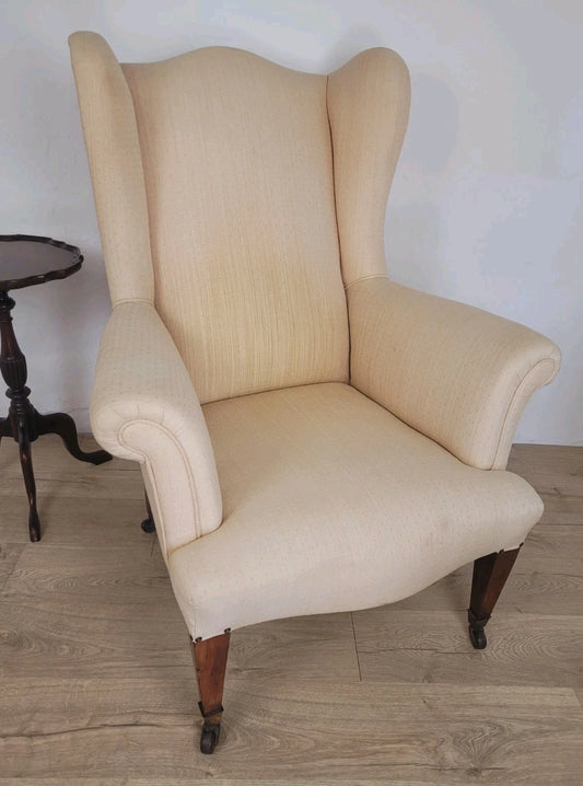 Winged Armchair George III Style Apricot Upholstery Castors Delivery Available