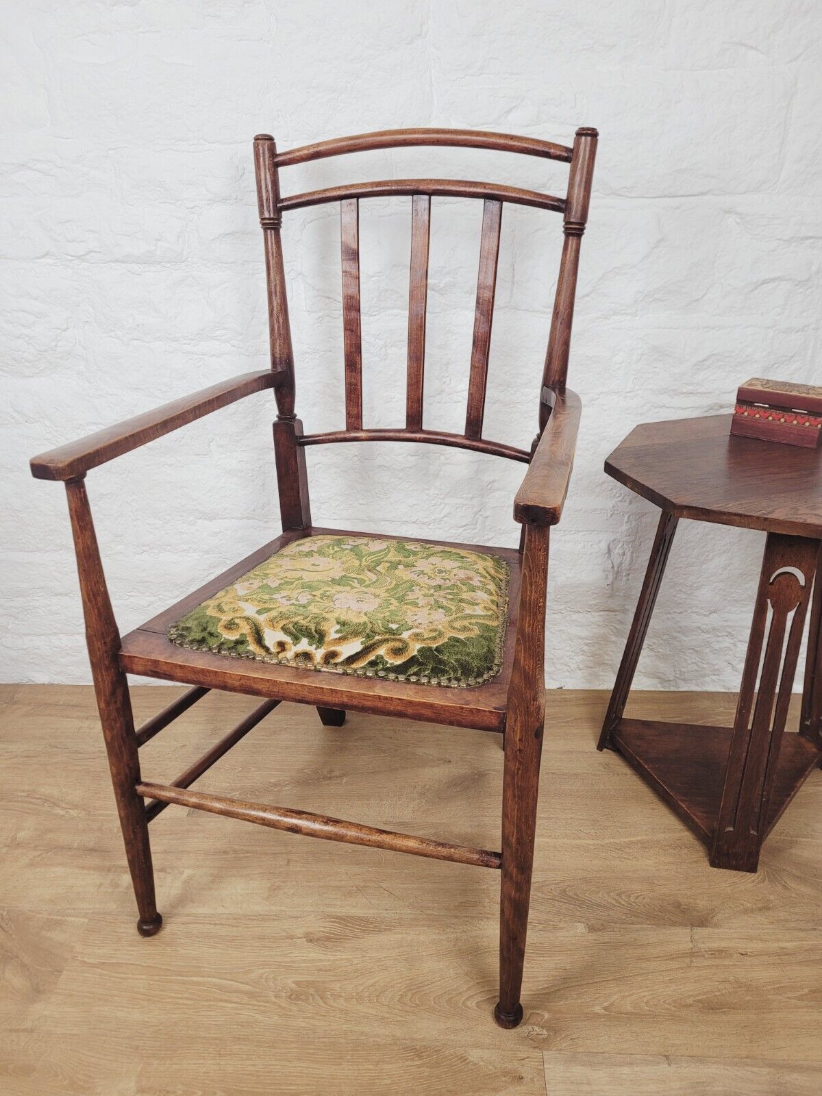 Open Armchair Vintage Mahogany Floral Arts & Craft Upholstered Postage Available