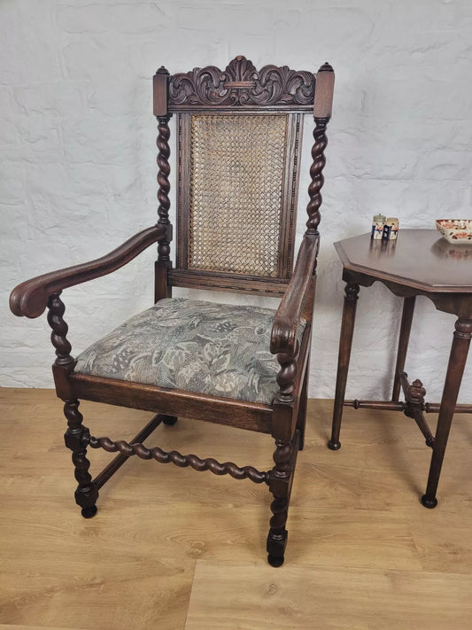 Victorian Barley Twist Armchair Carved Oak Antique Upholstered Postage Available