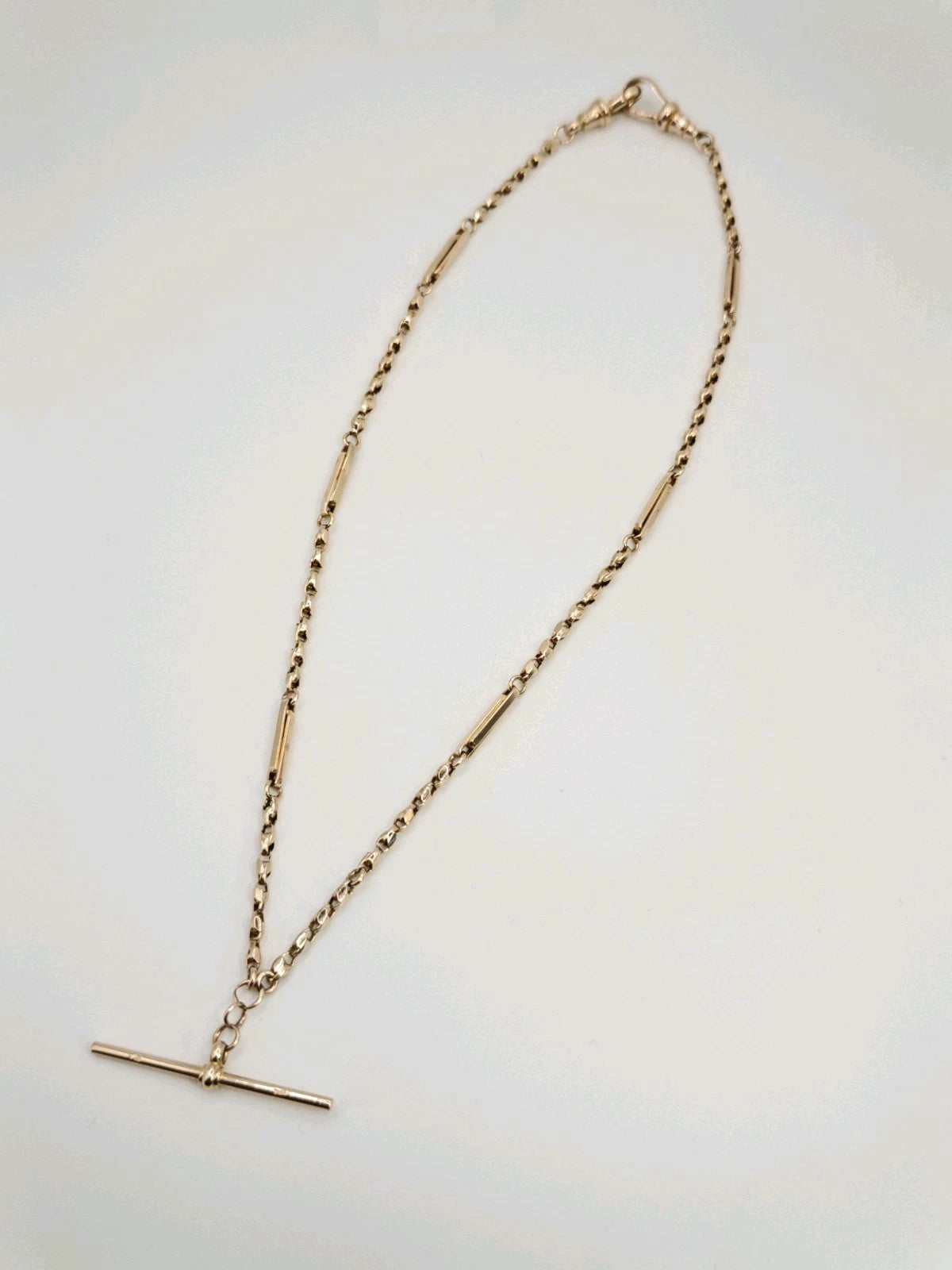 9ct Gold Albert Necklace T-Bar Victorian Charles Daniel Broughton 16.5" Postage