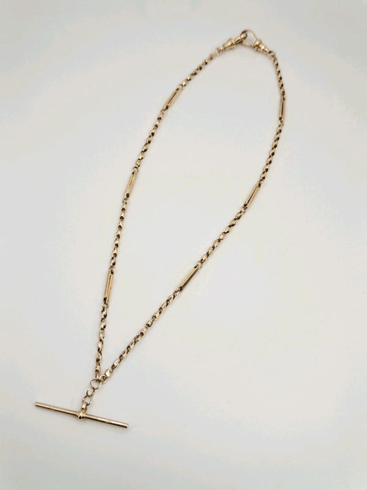9ct Gold Albert Necklace T-Bar Victorian Charles Daniel Broughton 16.5" Postage