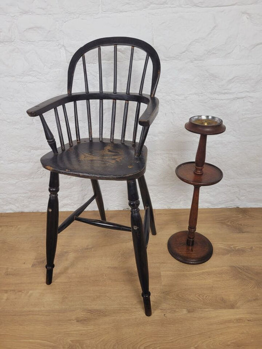 Childs Windsor High Chair 19thC Ebonised Stick Back Postage Available