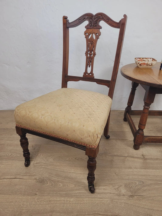 Edwardian Nursing Chair Carved Castors Upholstery Floral Postage Available