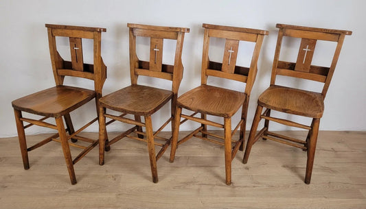 Church Chapel Chairs 4 Cross Back Elm & Beech Bible Box Postage Available