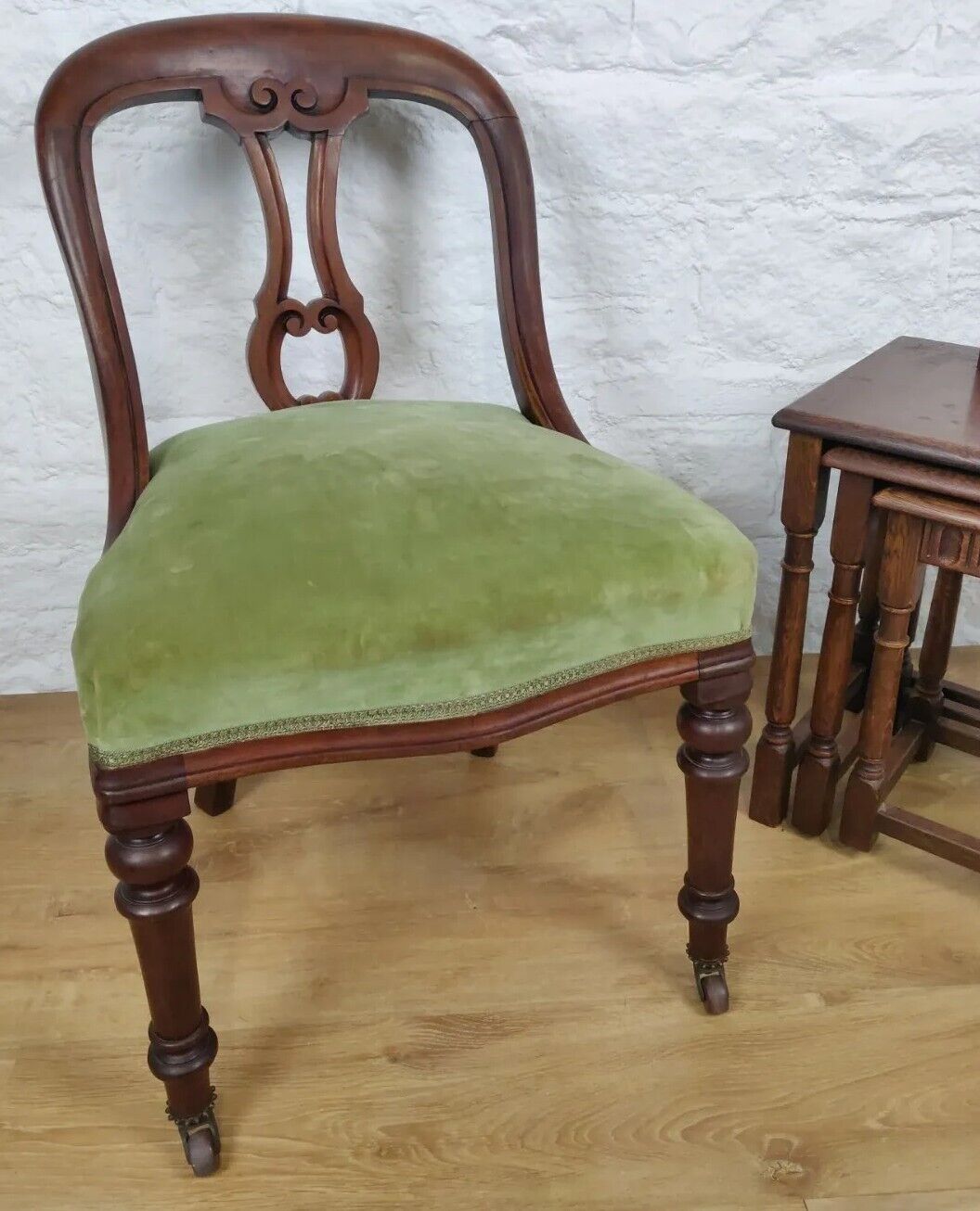 Balloon Back Dining Chair Castors Antique Mahogany Green Postage Available