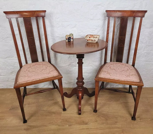 Edwardian Bedroom Chairs Pair Inlaid English Upholstered 1900s Postage Available