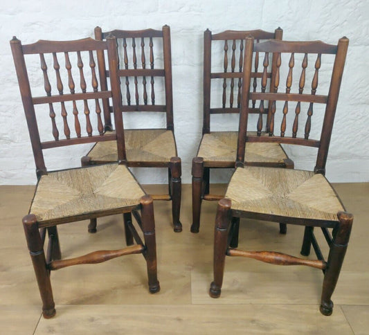 Dining Chairs Set Of 4 Rush Seat Oak 19th Century Spindle Back Postage Available