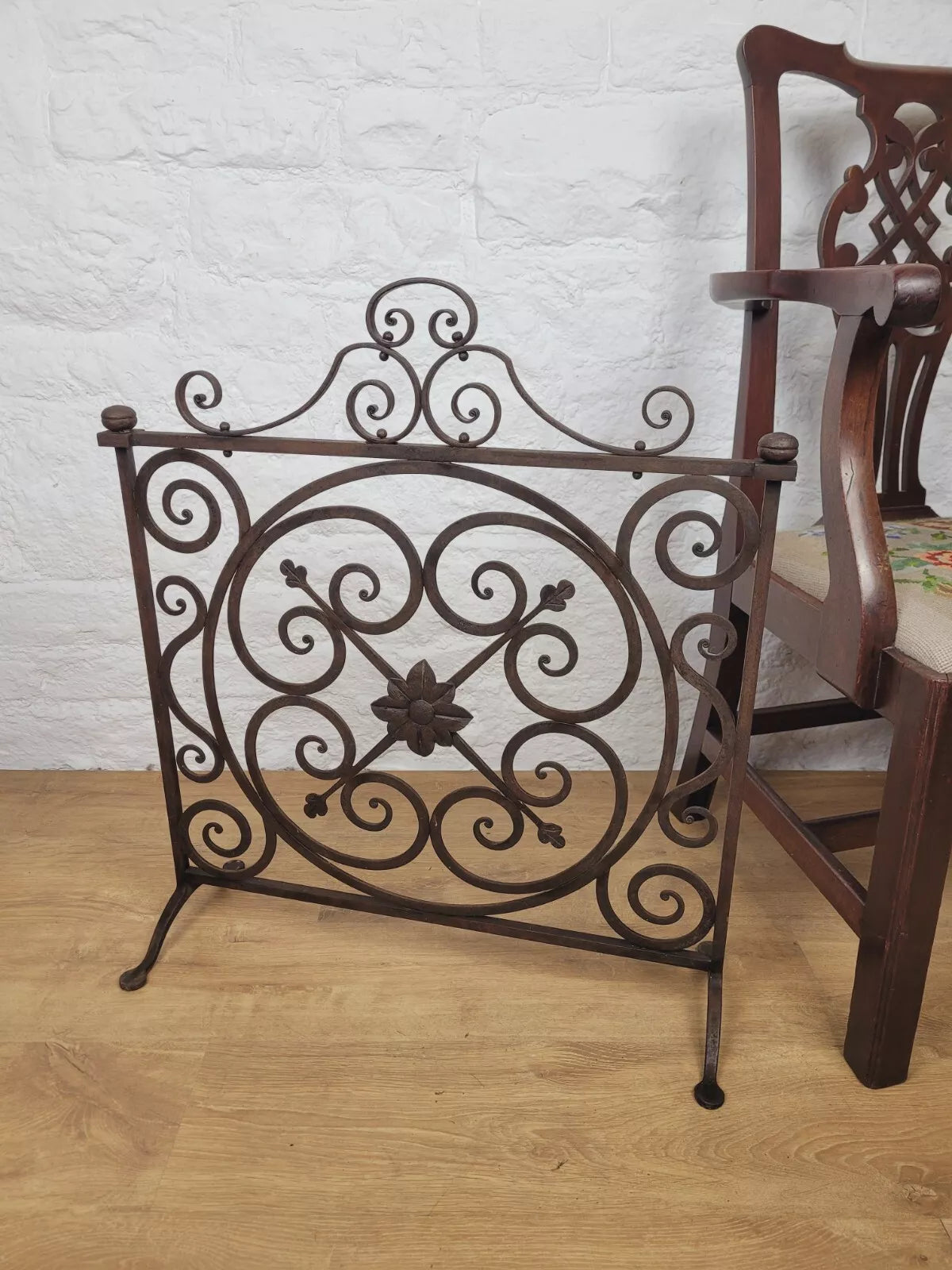 Victorian Fire Screen Fireguard Wrought Iron Floral 19th Century Postage Available