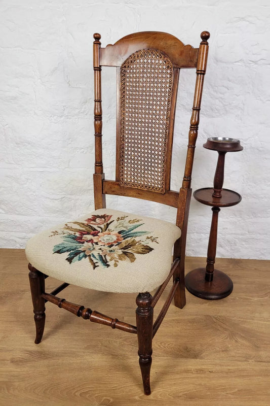 Victorian Bedroom Chair Caned High Back Needlework Floral Seat Postage Available