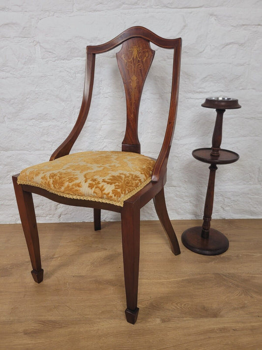 Edwardian Inlaid Dining Chair Floral Upholstered Postage Available