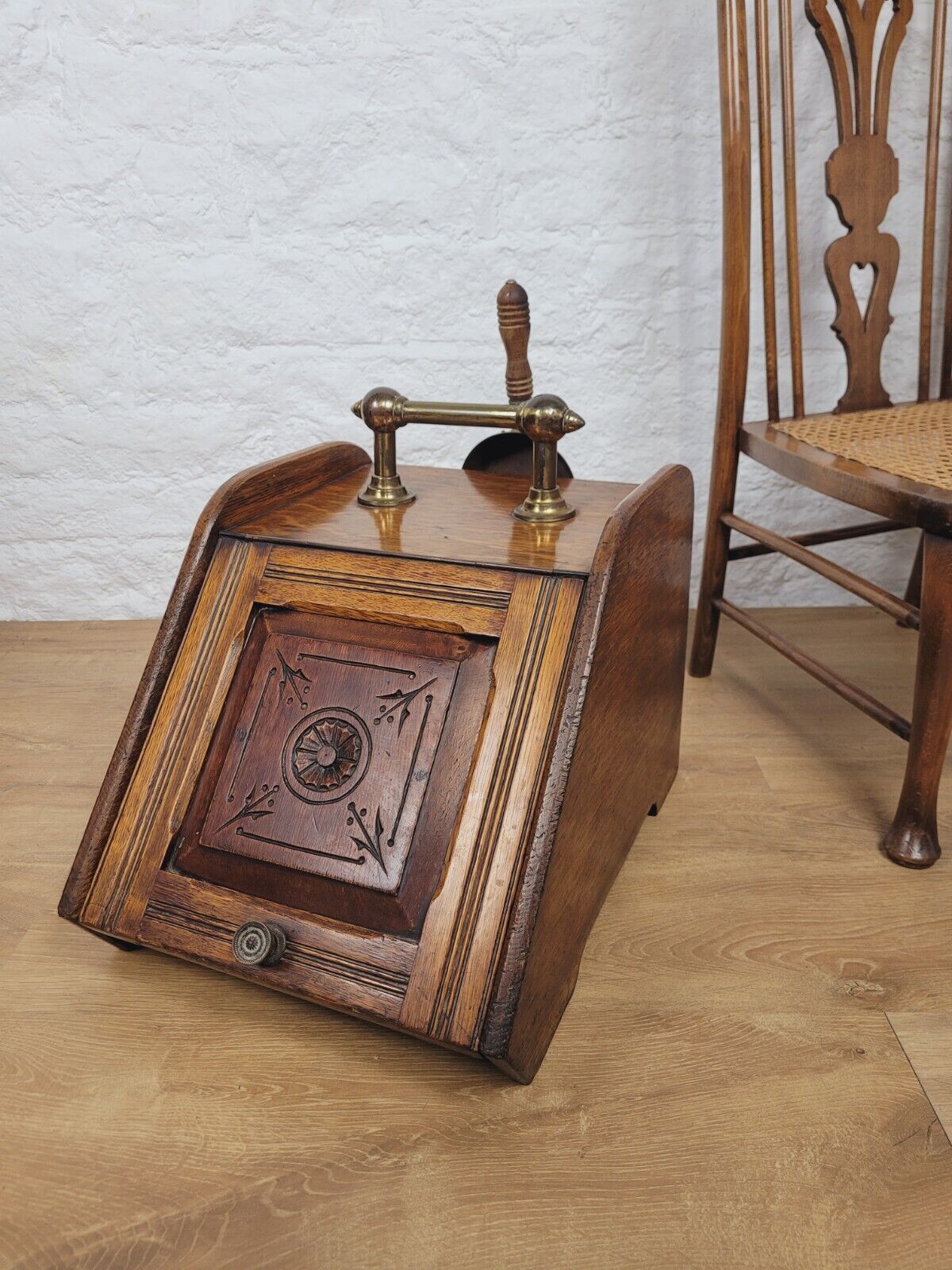 Victorian Coal Scuttle Spade Oak Brass Handle Postage Available