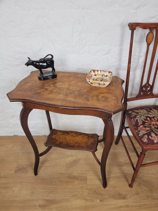 Victorian Side Table Marquetre Fruit Two Tier Mahogany Postage Available