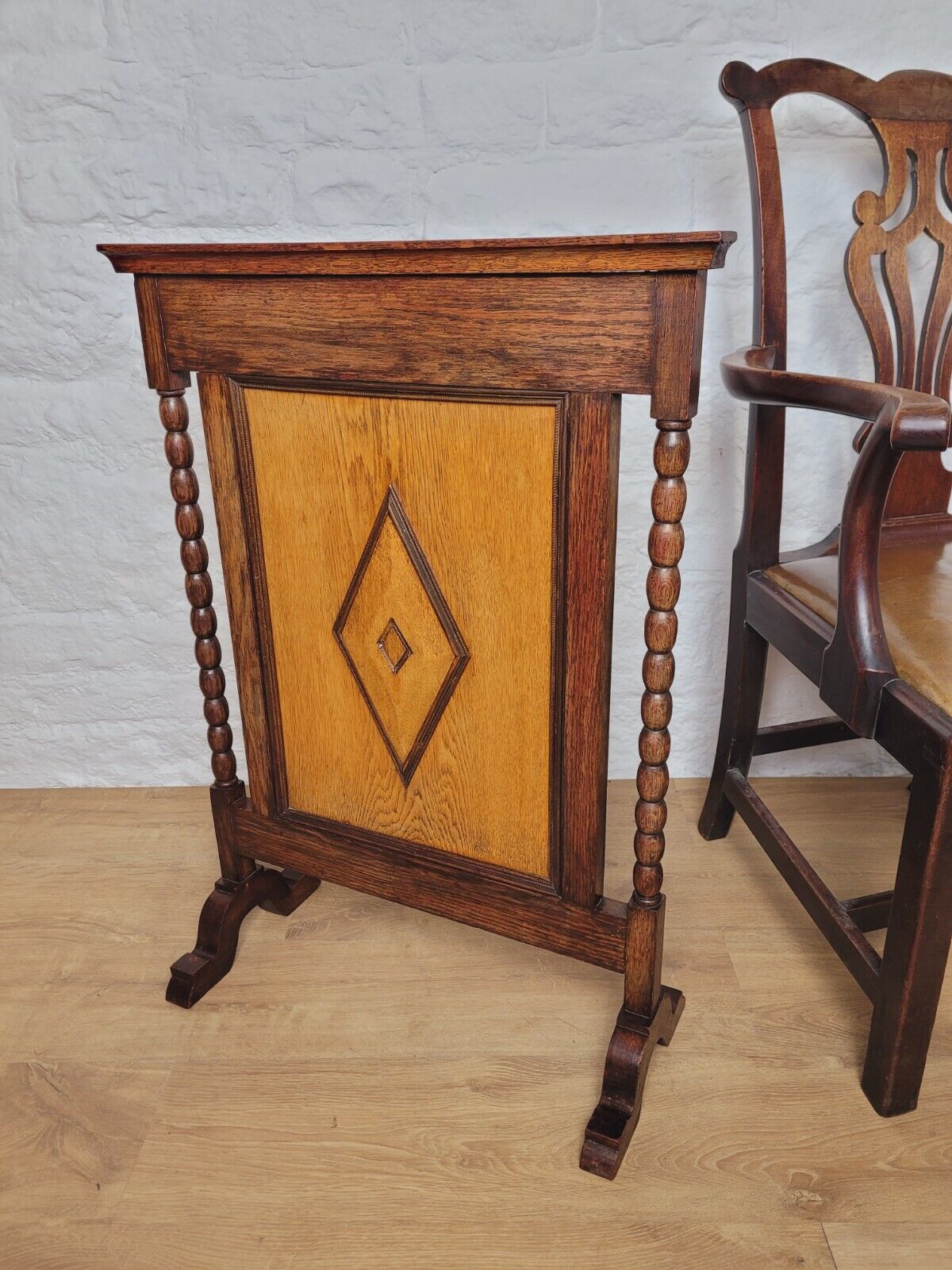 Victorian Fire Screen Carved Diamond 19th Century Oak Postage Available