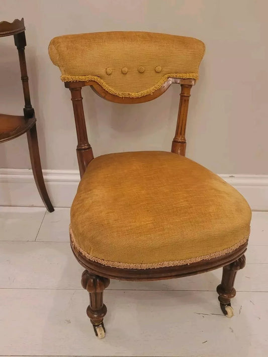 Victorian Nursing Chair Walnut Upholstered Castors 19thC Postage Available