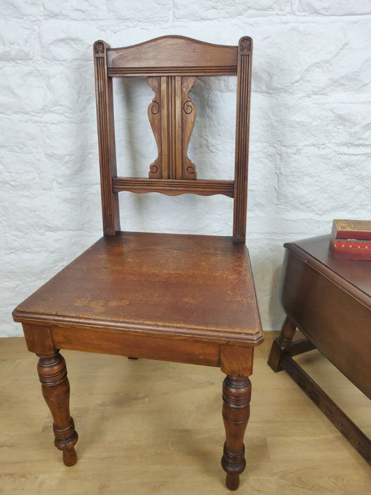 Edwardian Carved Hall Chair Floral Oak Scrolled Back Turned Postage Available