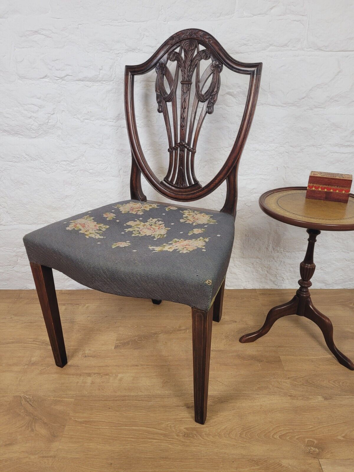 Shield Back Dining Chair Wheat Sheaf Carved Victorian Inlaid Postage Available