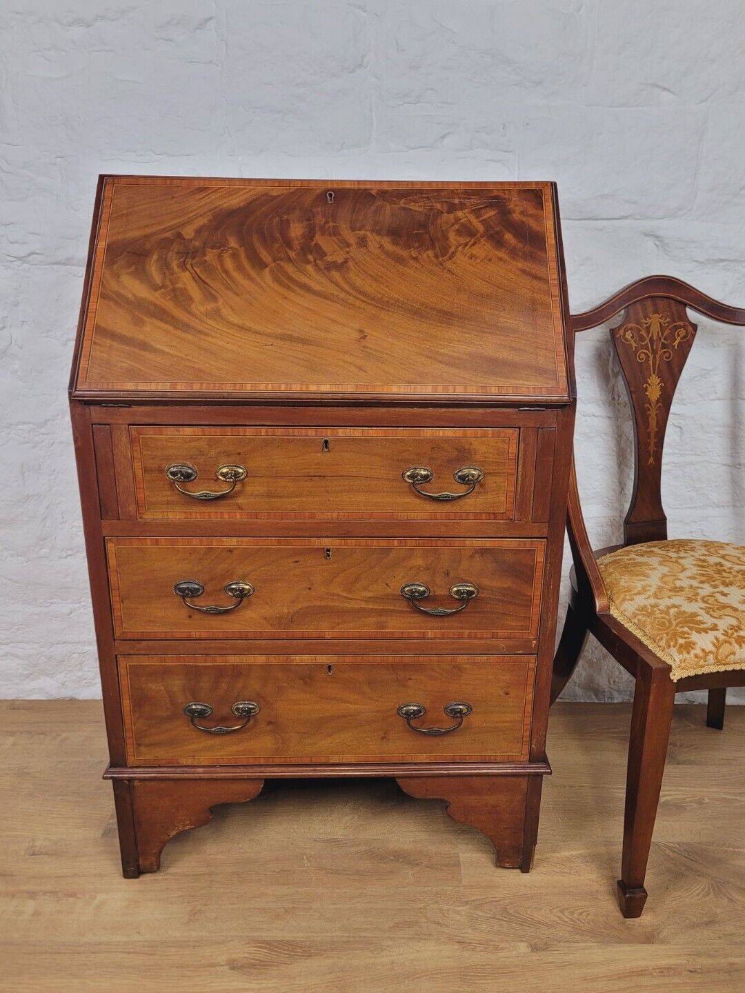 Edwardian Writing Bureau Satinwood Crossbanded Inlaid Leather Delivery Available