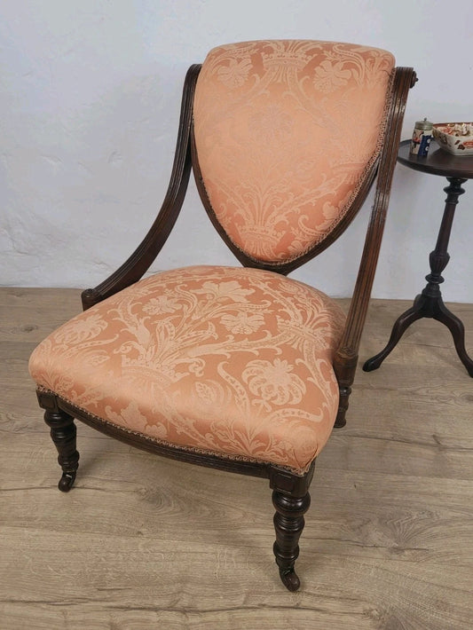 Edwardian Slipper Chair Bedroom Floral Pink Upholstery Castors Postage Available