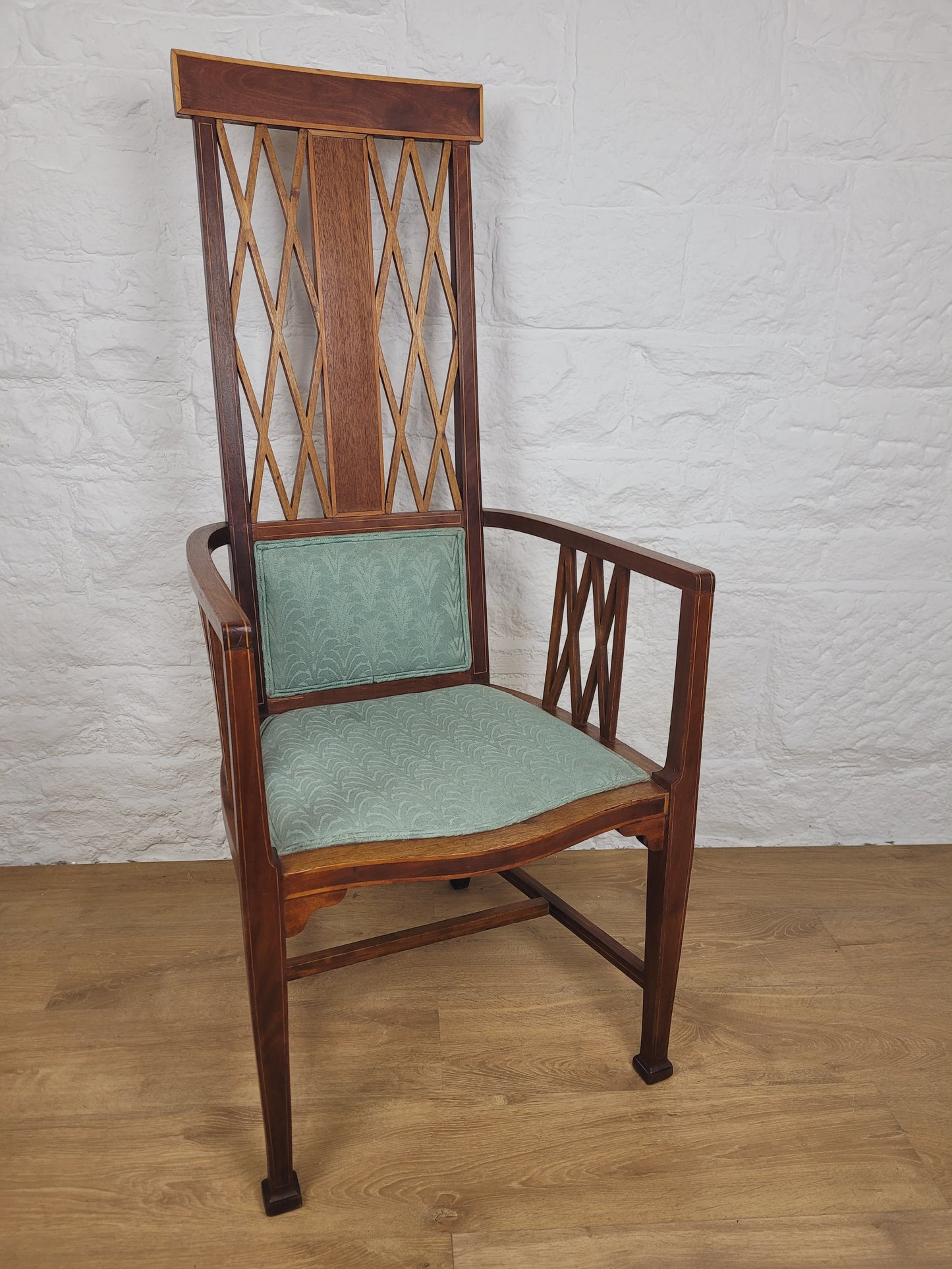 Edwardian High Back Armchair Inlaid Satinwood Upholstered Delivery Available