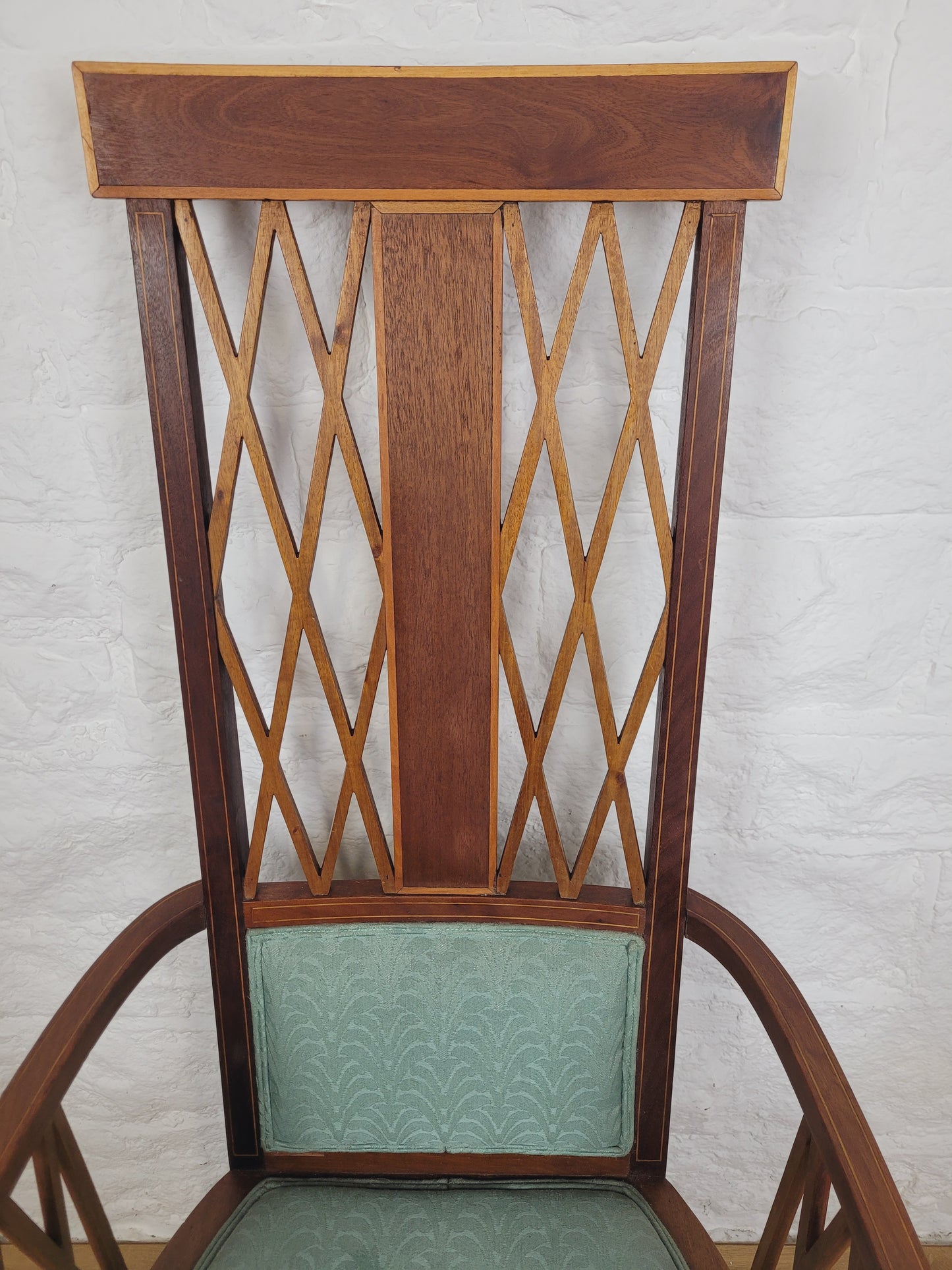 Edwardian High Back Armchair Inlaid Satinwood Upholstered Delivery Available