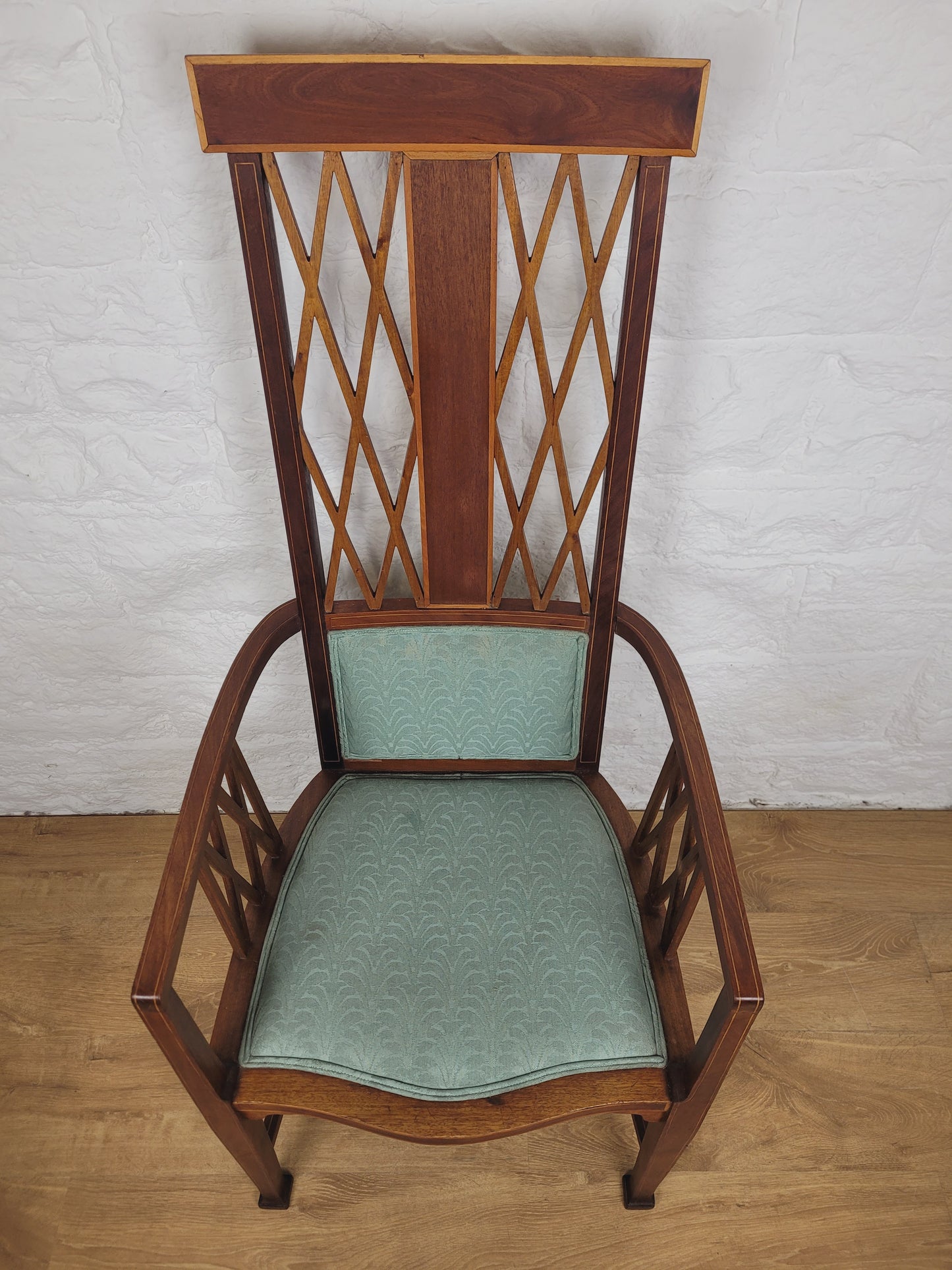 Edwardian High Back Armchair Inlaid Satinwood Upholstered Delivery Available