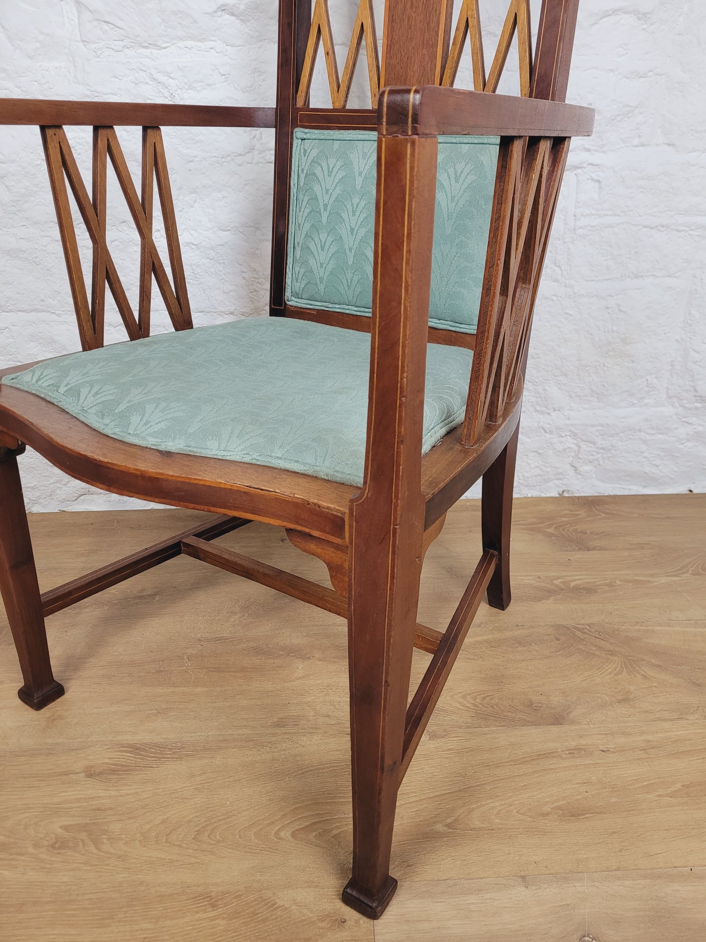 Edwardian High Back Armchair Inlaid Satinwood Upholstered Delivery Available