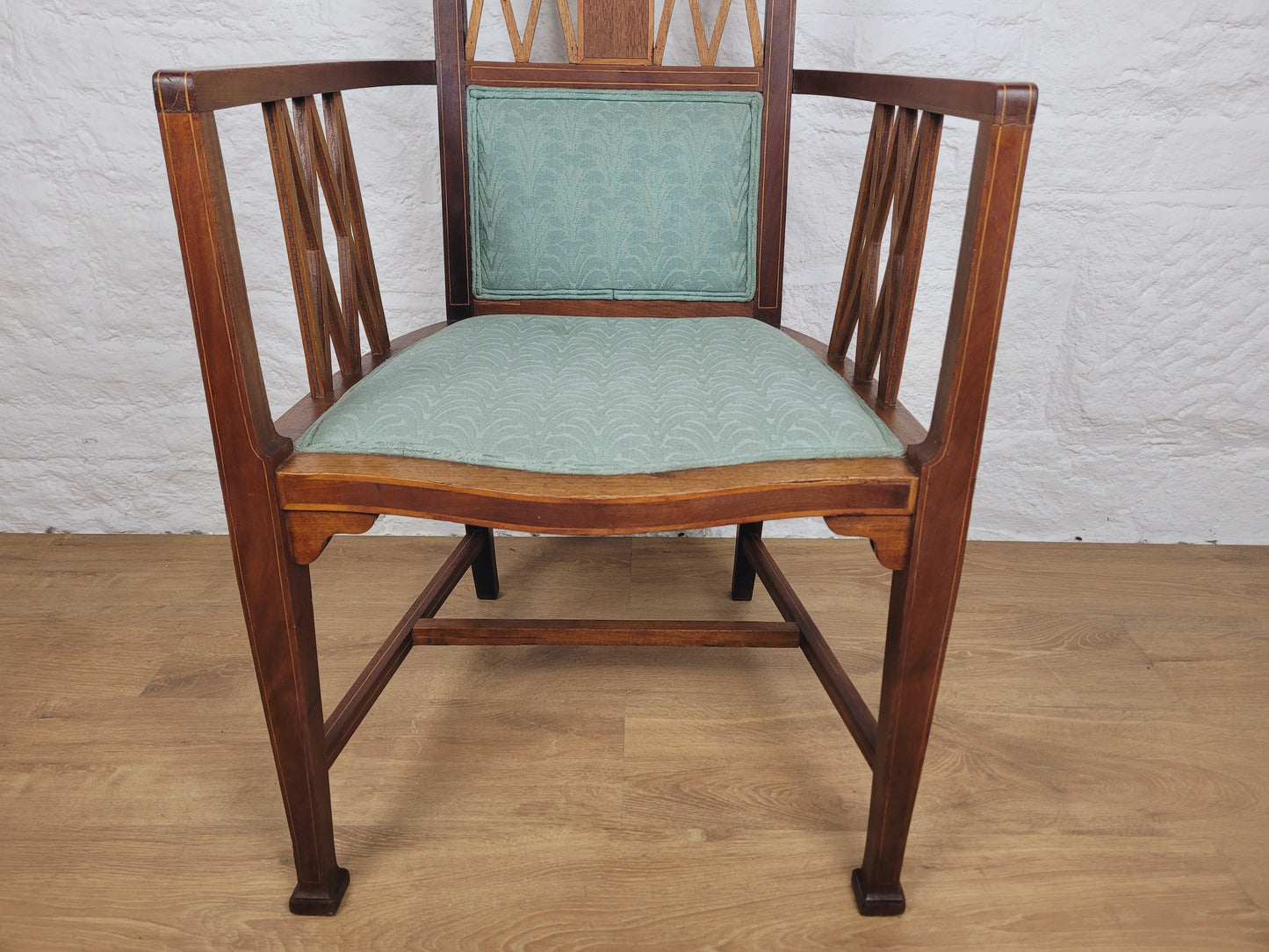 Edwardian High Back Armchair Inlaid Satinwood Upholstered Delivery Available